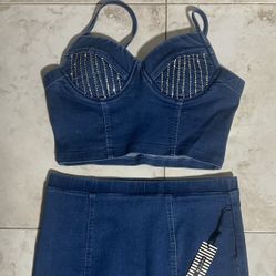 Two Piece Jean Skirt Outfit 