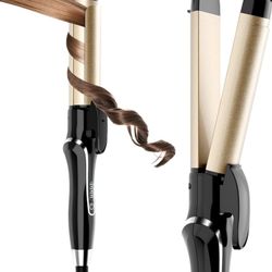 Curling Iron 1.25 Inch, Ceramic Hair Straightener and Curler 2 in 1 with Adjustable Temperature, Dual Voltage Curling Wand for All Hair Types, Anti-Ta