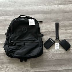 Lululemon Bundle Backpack and Dual Pouch Wristlet Keychain New With Tags