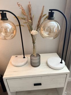 Pair of Modern Marble and Glass Globe Table Lamps