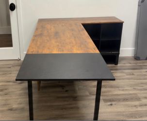 Modern L-Shaped Executive Office Desk – Rustic Wood & Black