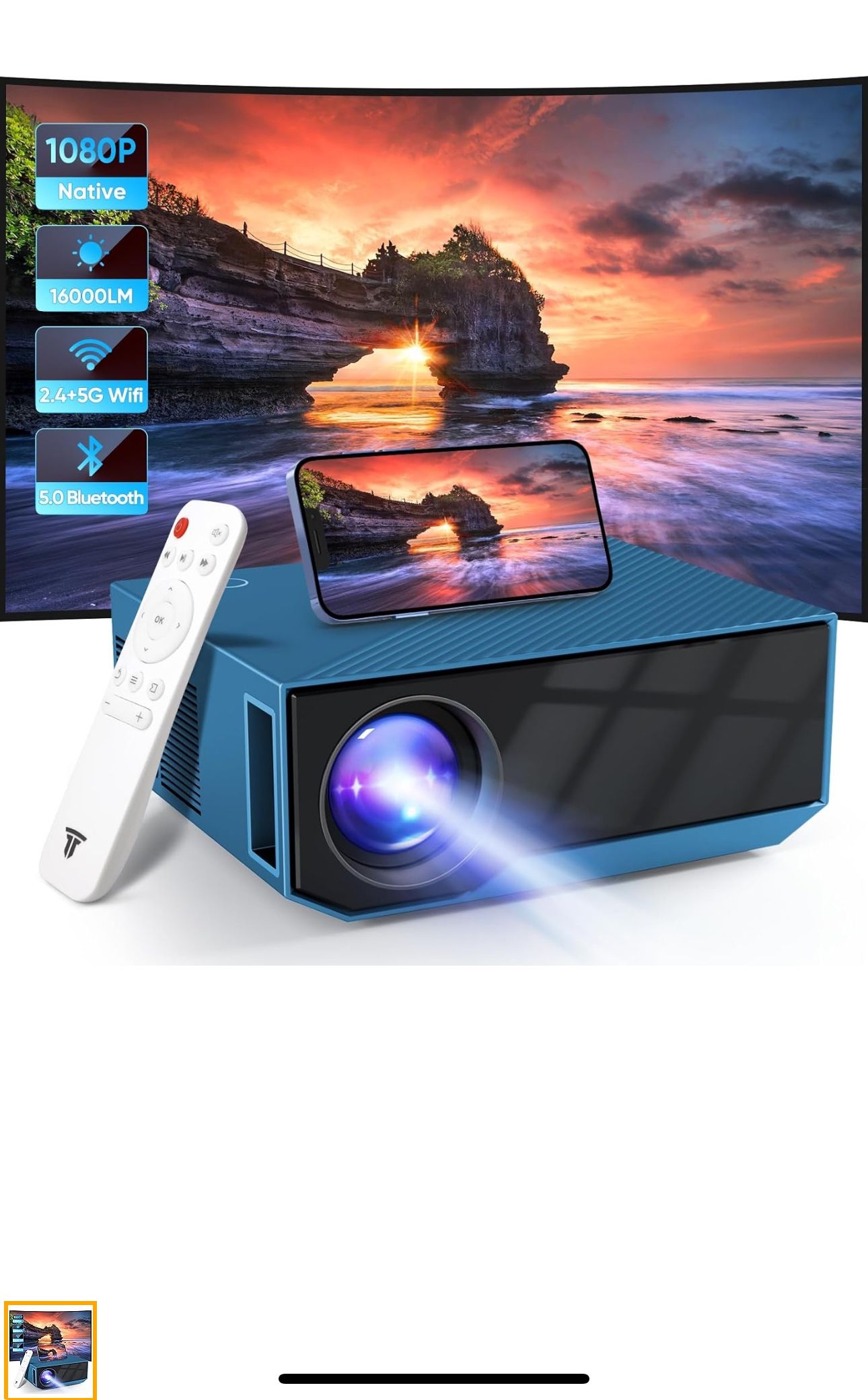 Projector with WiFi and BluetoothWielio Portable Mini ProjectorNative Full HD 1080P Outdoor Movie ProjectorSmart Projector Compatible with Android/