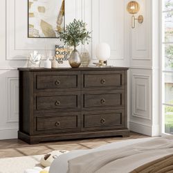 Double Dresser with 6 Drawers, 47'' Wide Chest of Drawers