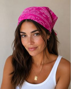 Hot Pink Paisley Bandana Headscarf