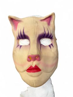 Vintage 80s Cat Face Latex Halloween Costume Mask