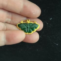 Dark Green Butterfly Jade Pendant In 22kt Yellow Gold