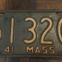1941 Massachusetts License Plate Tag Original