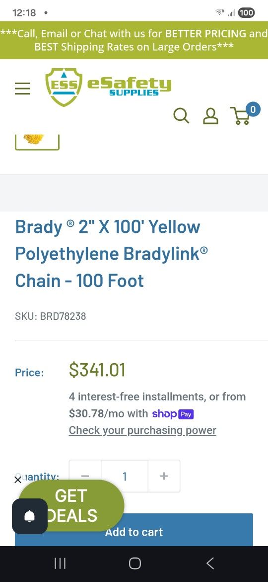Yellow Warning Chain. 100'