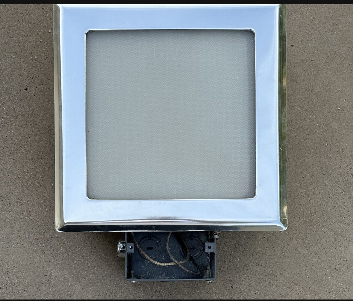 Vintage Emerson Electric Mid Century Modern All Metal Recessed Hallway Bathroom Bedroom Kitchen Light Fixture Chrome Frosted Glass