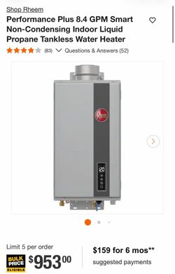 Shop Rheem Performance Plus 8.4 GPM Smart Non-Condensing Indoor Liquid Propane Tankless Water Heater