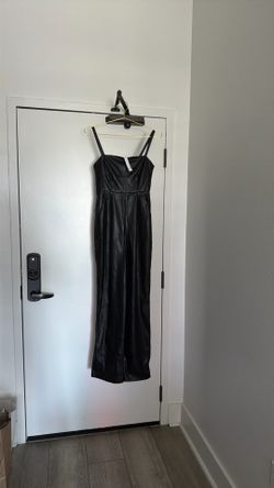 susana monaco Squareneck Faux-Leather Jumpsuit