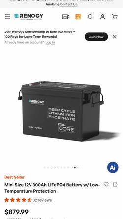 Renogy 12V 300Ah LiFePO4 Battery w/ Low-Temperature Protection (price of each )