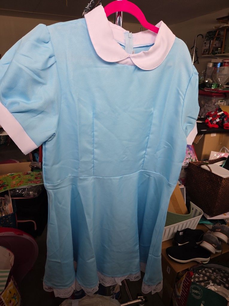 New Women 3XL Halloween Costume Baby Blue Alice In Wonderland Dress Halloween