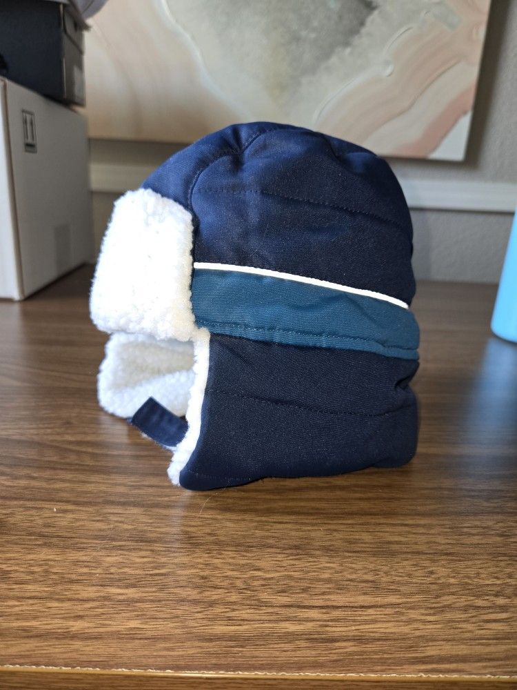 Toddler Size Blue Fleece-Lined Winter Hat with Ear Flaps