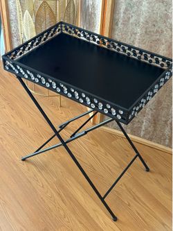 Beautiful Black Folding Table with Crystal Stone Accents 21x15x26