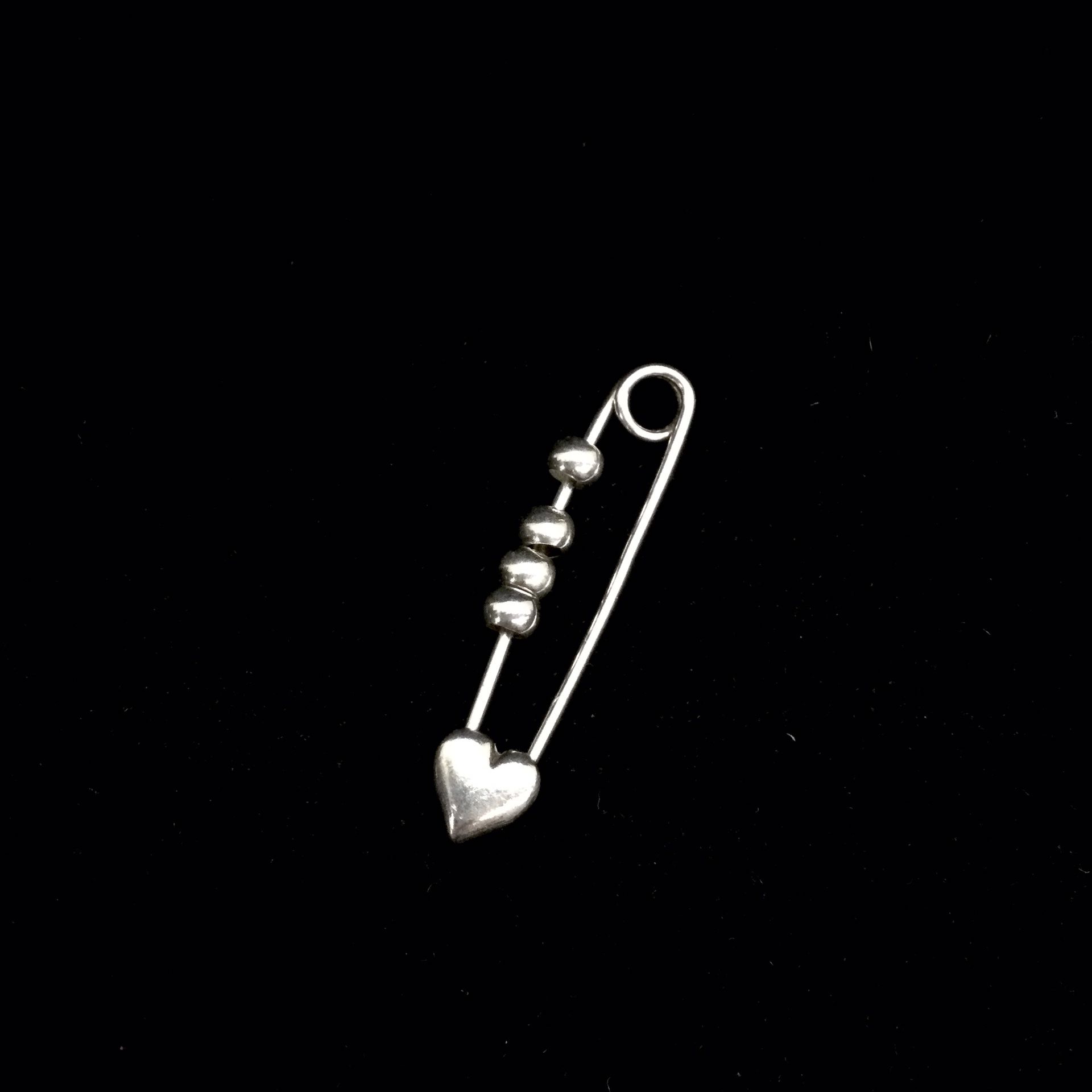 Sterling Silver Safety Pin with Heart and Beads 
