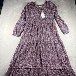 Faherty Isabella Floral Midi Dress Ruffle Meadow Boho Cottage Size L NWT #10A