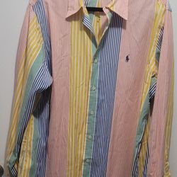 Ralph Lauren Custom Fit XL COLORED STRIPE  BUTTON DOWN  SHIRT. *See Discription