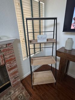 Black Metal Folding Rack With Wood Tray Shelves