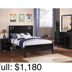 Modern Full Size Black Complete Bedroom Set. Mattress Sold Separately 