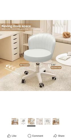 NEW White Vanity Office Chair Swivel Rolling Adjustable Height w/ Wheels