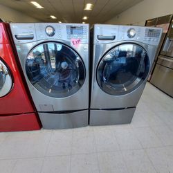 Lg Front Load Washer And Electric Dryer Set With Pedestal Washer Used Good Condition With 90days Warranty 