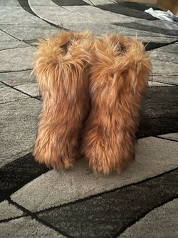 Faux Fur Boots Brown Shaggy Mid-Calf