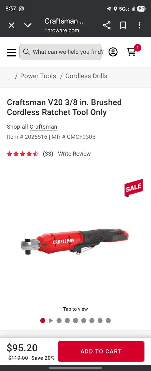 New In Box Craftsman 20v Ratchet