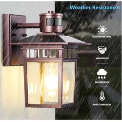 Hifeelen Outdoor Wall-Mounted Motion Sensor Light with Dusk to Dawn Function, Waterproof Anti-Rust Aluminum Exterior Bronze Porch Lighting Fixture for