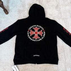 Black And Red Chrome Heart Zip Up