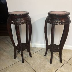 Pair Of Vintage Carved Wooden Plant / Display Stands