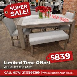6 Piece genuine marble top dining table set 