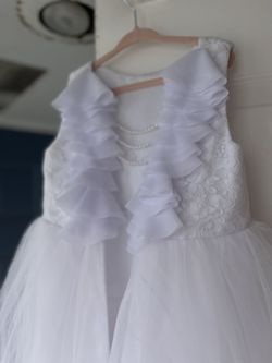 Beautiful Flower Girl Dress White Tulle With Pearls And Silk 