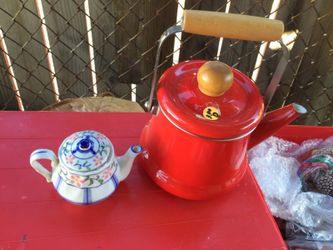 Porcelain and metal tea kettle