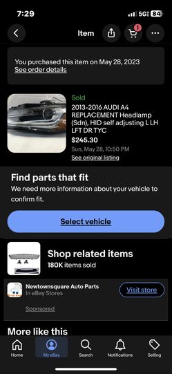 Audi S4 Front Driver Headlight 