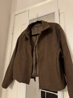 Brown faux suede jacket, zip-up style. Size S.