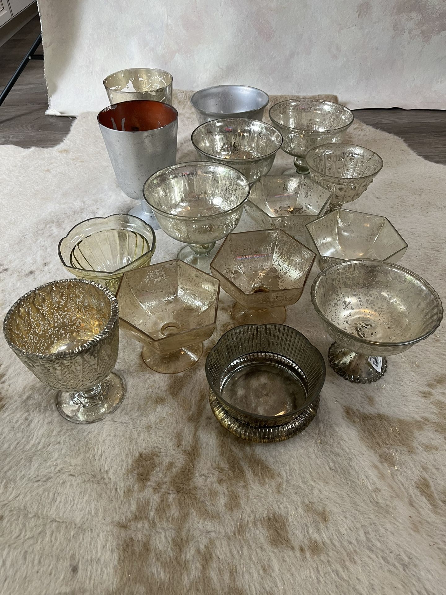 Over A Dozen Assorted Footed Glass Vases For Wedding