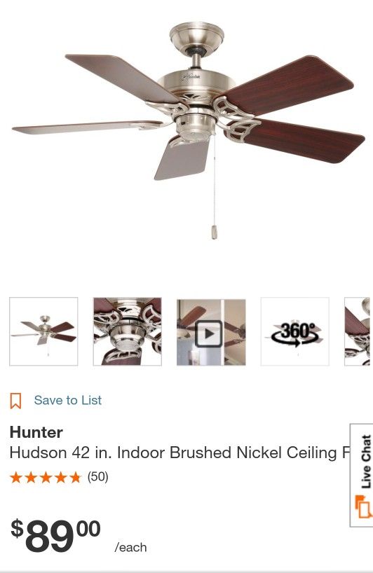 Brand New Hunter Hudson 42 Wood And Nickel Ceiling Fan For In Brand New Hunter Hudson 42 Wood And Nickel Ceiling Fan