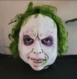 Beetlejuice Halloween Latex Mask with Green Hair