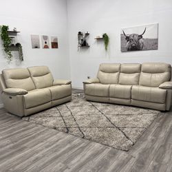 White Leather 2 Piece Couch Set - Free Delivery 