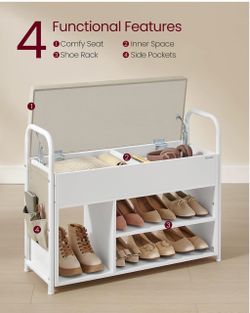 Shoe Bench, Shoe Rack, Inner Storage Under the Lid Entryway Furniture, Cloud White and Cuppuccino Beige, COLTEN Collection ULSB052W01
