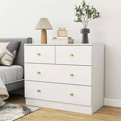 ❤️‍🔥 Modern Simple 4-Drawer Dresser Nightstand, Compact Storage Cabinet for Bedroom, Living Room - White $ 60