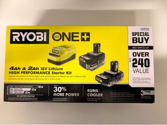 RYOBI ONE+ 18V Lithium-Ion Starter Kit with (1) 2.0 Ah Battery, (1) 4.0 Ah Batterry, and Charger