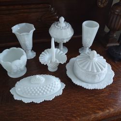 Set Of Vintage Milk Glass