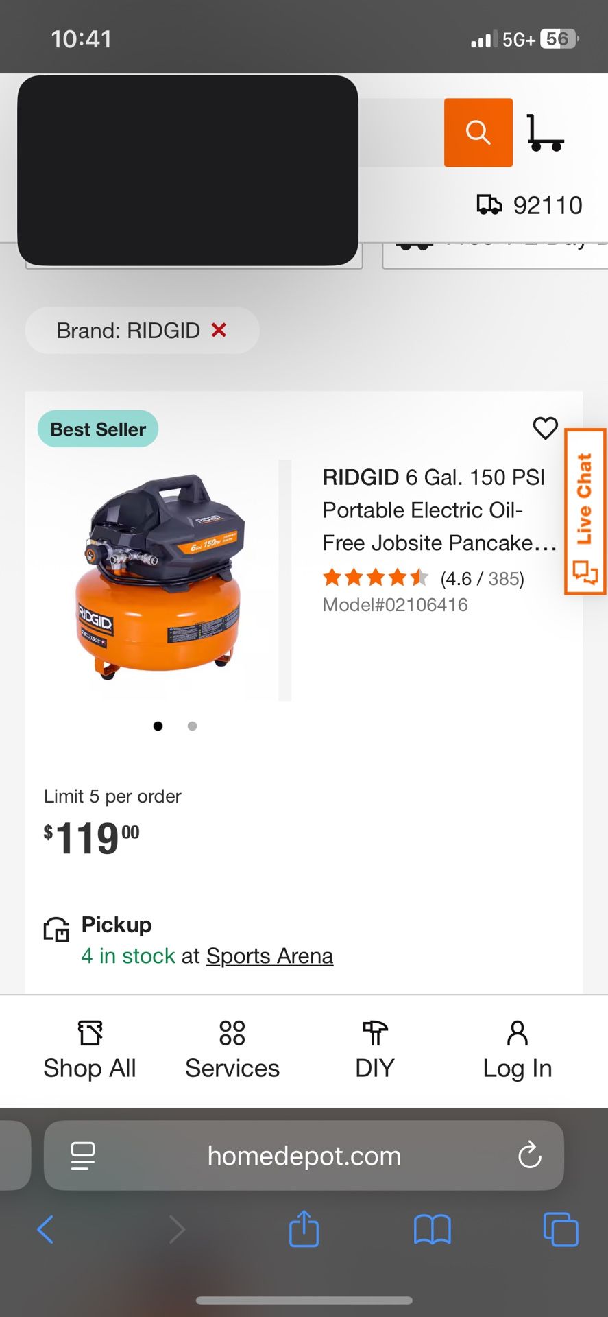 Rigid Air Compressor 6gallon