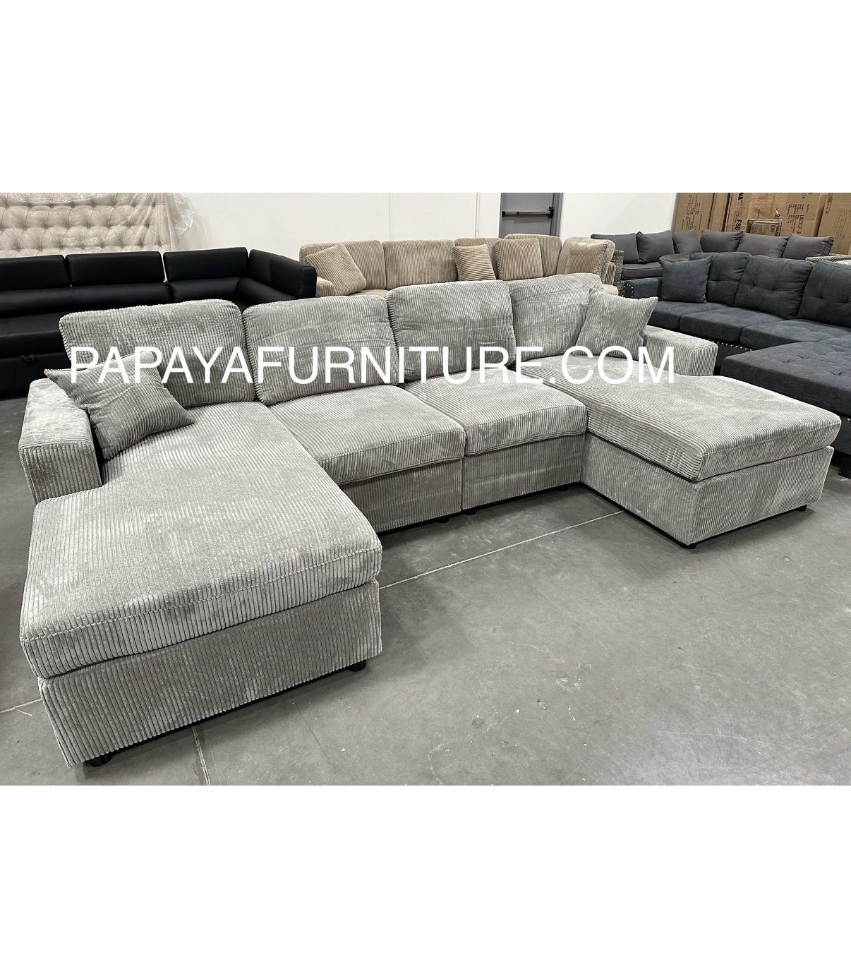 New! Grey 120”L Double Chaise Sectional Sofa, Corduroy Sectional, U-Shaped Sectional, Grey Sectional With Chaise, Soft Plush Sectional,Sofa,Sectional