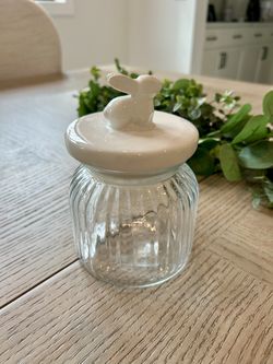 Ceramic Bunny  Lid Glass Cookie Jar/Container/Canister. Easter/ Spring Decor