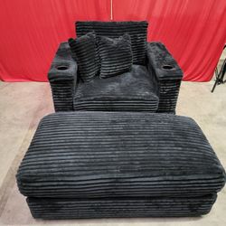 Corduroy Chaise Lounge with Ottoman