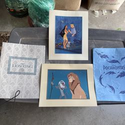 Vintage Disney Lithograph Set – Lion King & Pocahontas Commemorative Prints