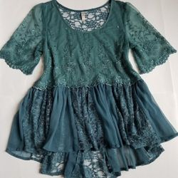 Free People Lace Embroidered Peplum Blouse